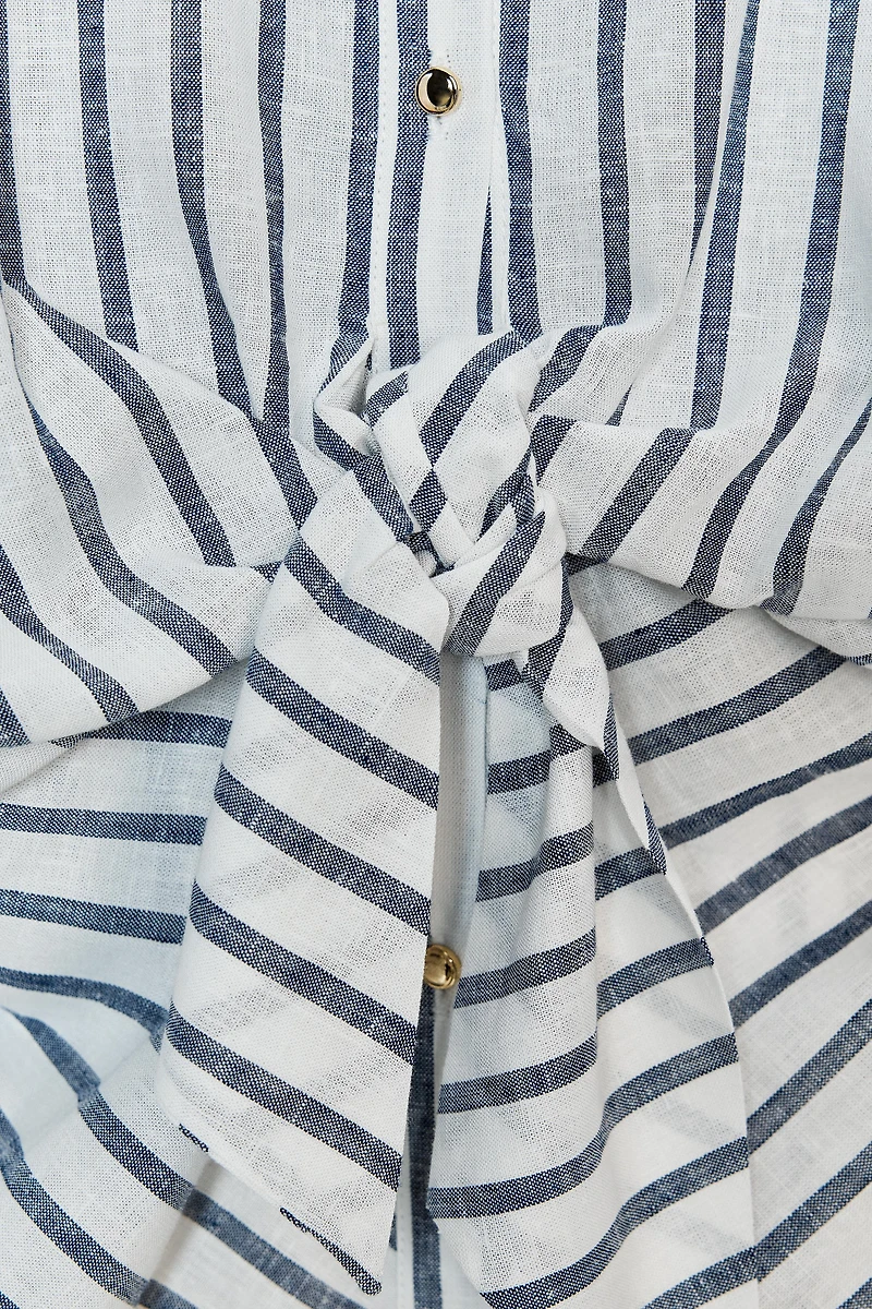 KNOTTED STRIPED LINEN SHIRT