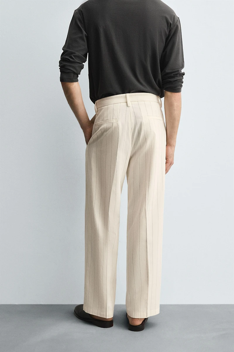 PLEATED STRIPE PANTS