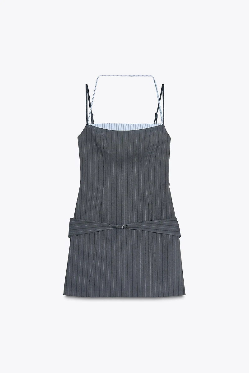 CONTRASTING PINSTRIPE DRESS