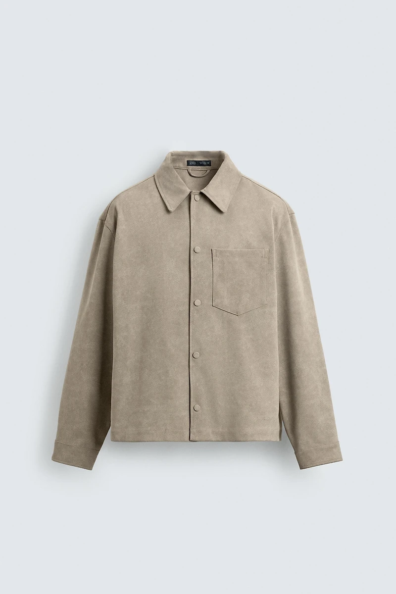 RELAXED FIT FAUX SUEDE OVERSHIRT