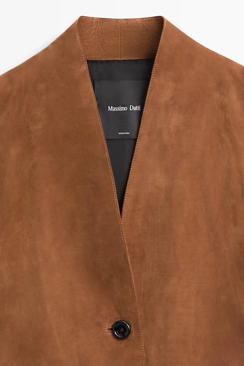 Suede leather V-neck jacket
