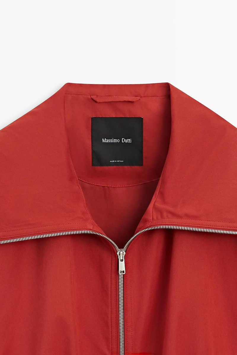 Cotton blend gathered bomber jacket