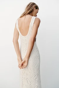 CROCHET TRIM MIDI DRESS