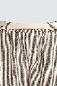 STRIPED WIDE FIT BELTED PANTS