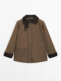 Waxed parka with corduroy detail