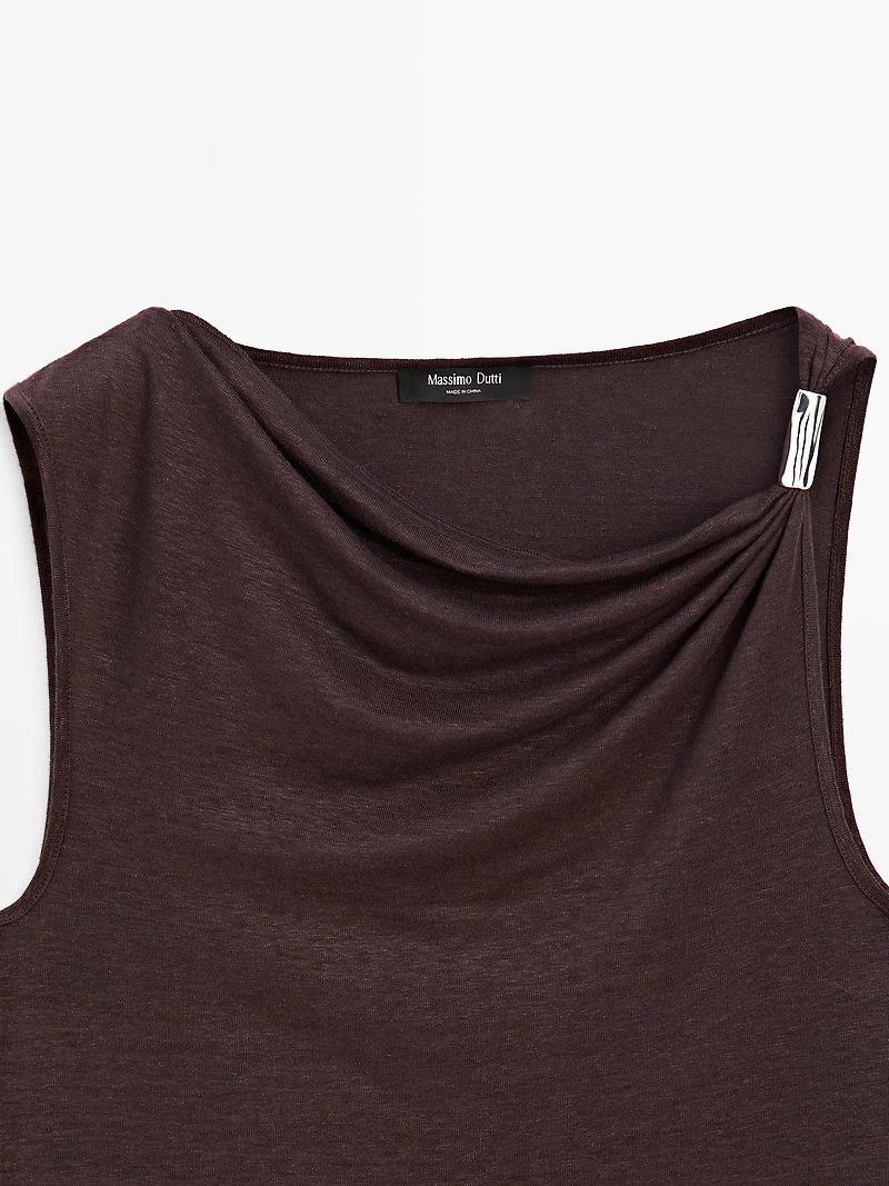 Cowl neck top with rhinestone detail