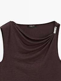 Cowl neck top with rhinestone detail
