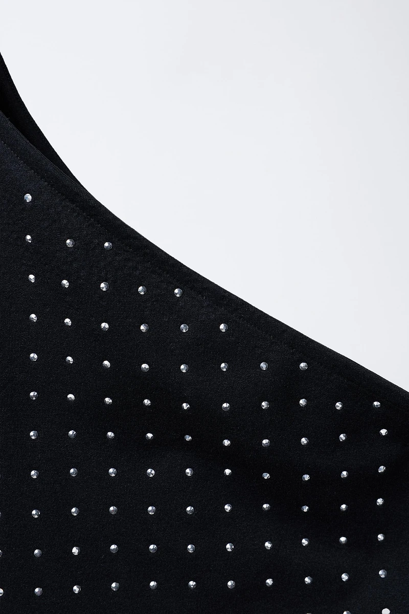 ASYMMETRIC SEAMLESS RHINESTONE T-SHIRT