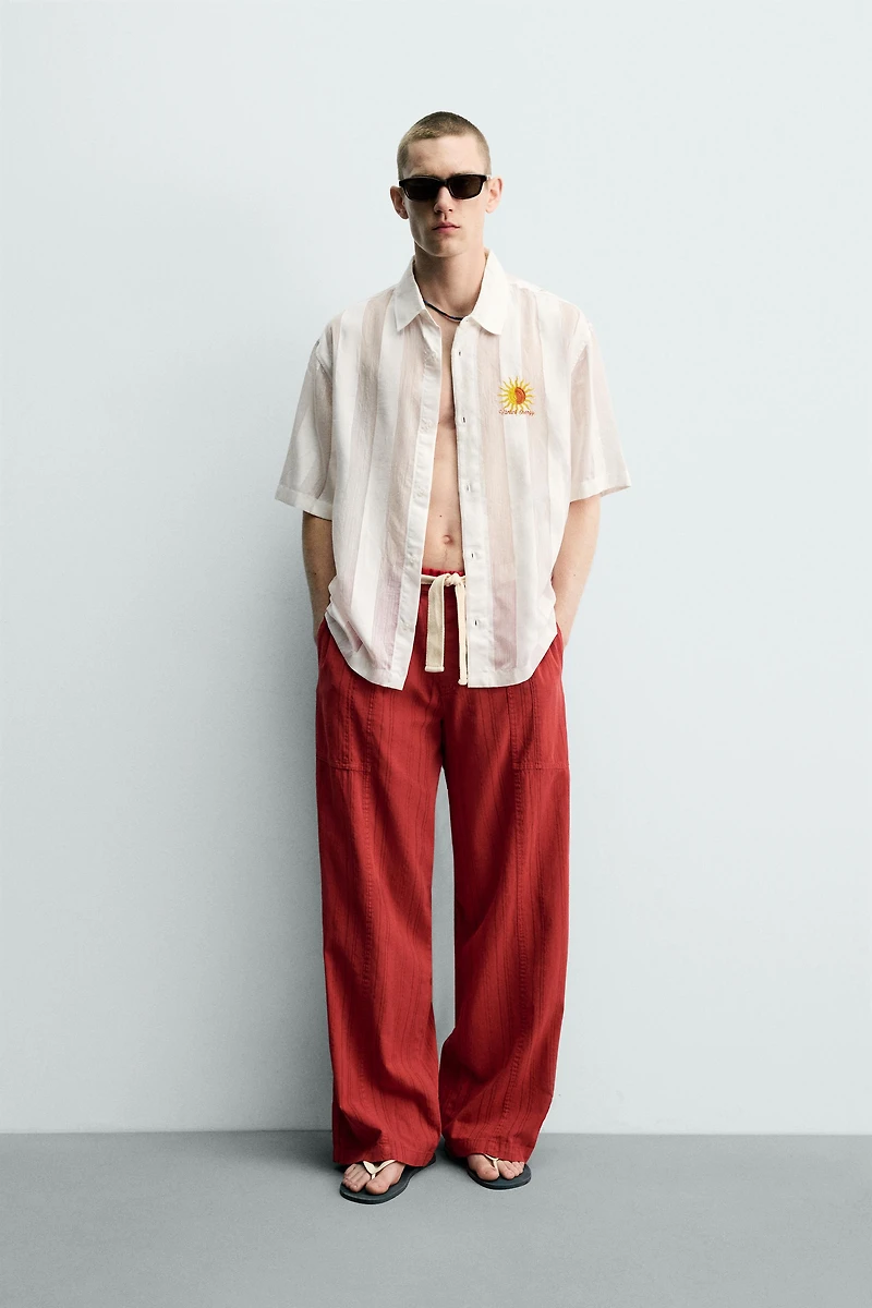 CHEMISE EN JACQUARD À RAYURES BRODÉES