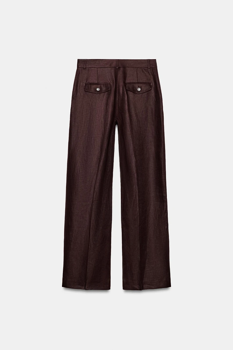 100% LINEN STRAIGHT LEG PANTS