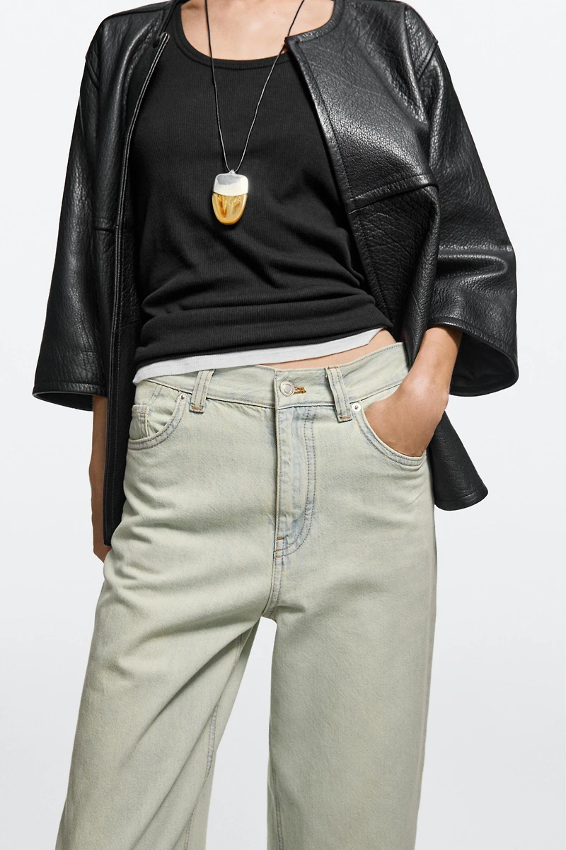 Jean wide leg cropped taille moyenne