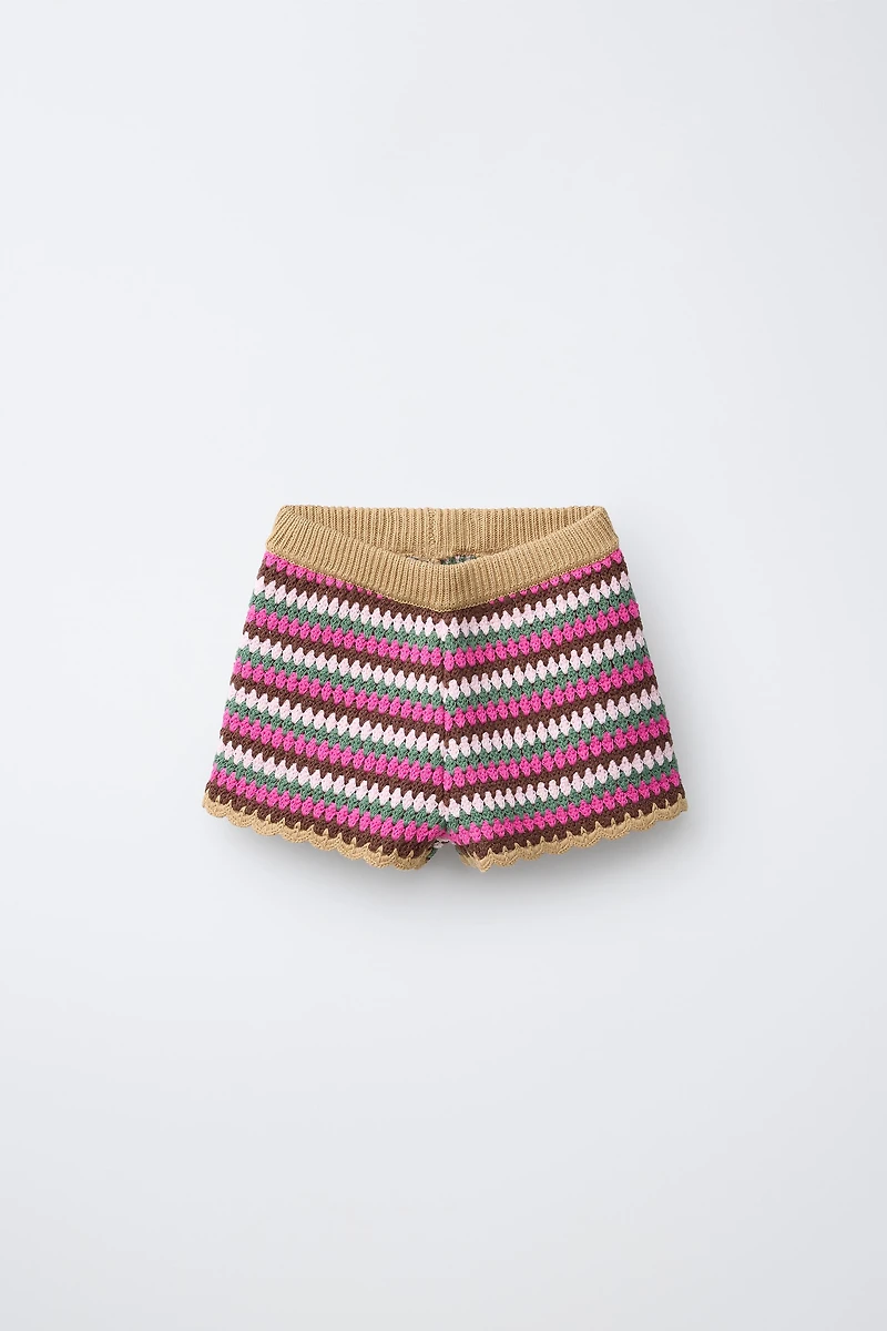 CROCHET KNIT STRIPED SHORTS