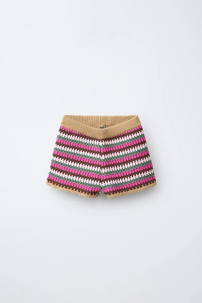 CROCHET KNIT STRIPED SHORTS