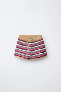 CROCHET KNIT STRIPED SHORTS