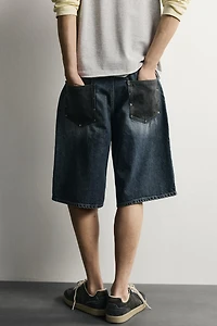 BAGGY FIT DENIM SHORTS WITH LEATHER POCKETS