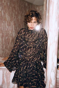 ROBE GAZE DE COTTON À IMPRIMÉ FLEURS