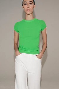 SHORT SLEEVE RIB KNIT TOP