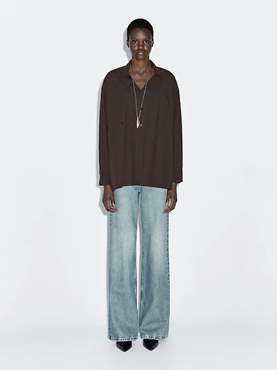 Asymmetric button-up poplin shirt