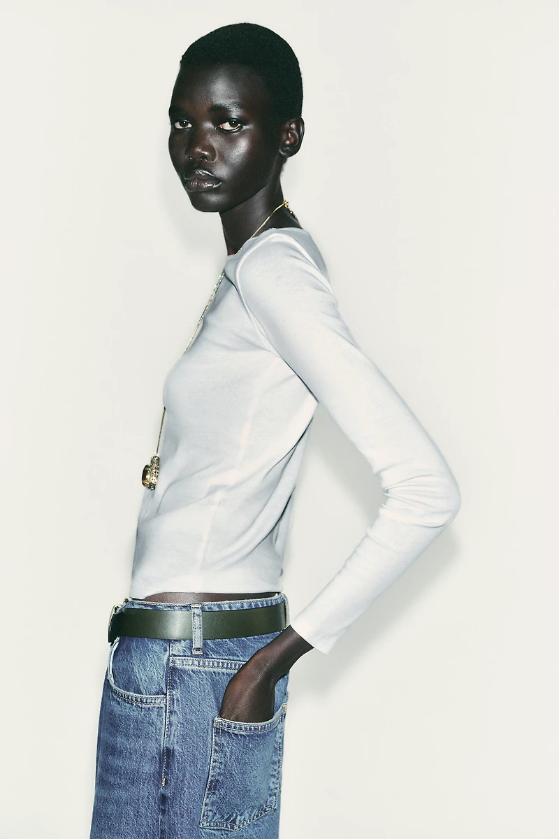 T-SHIRT COL BATEAU EN COTON