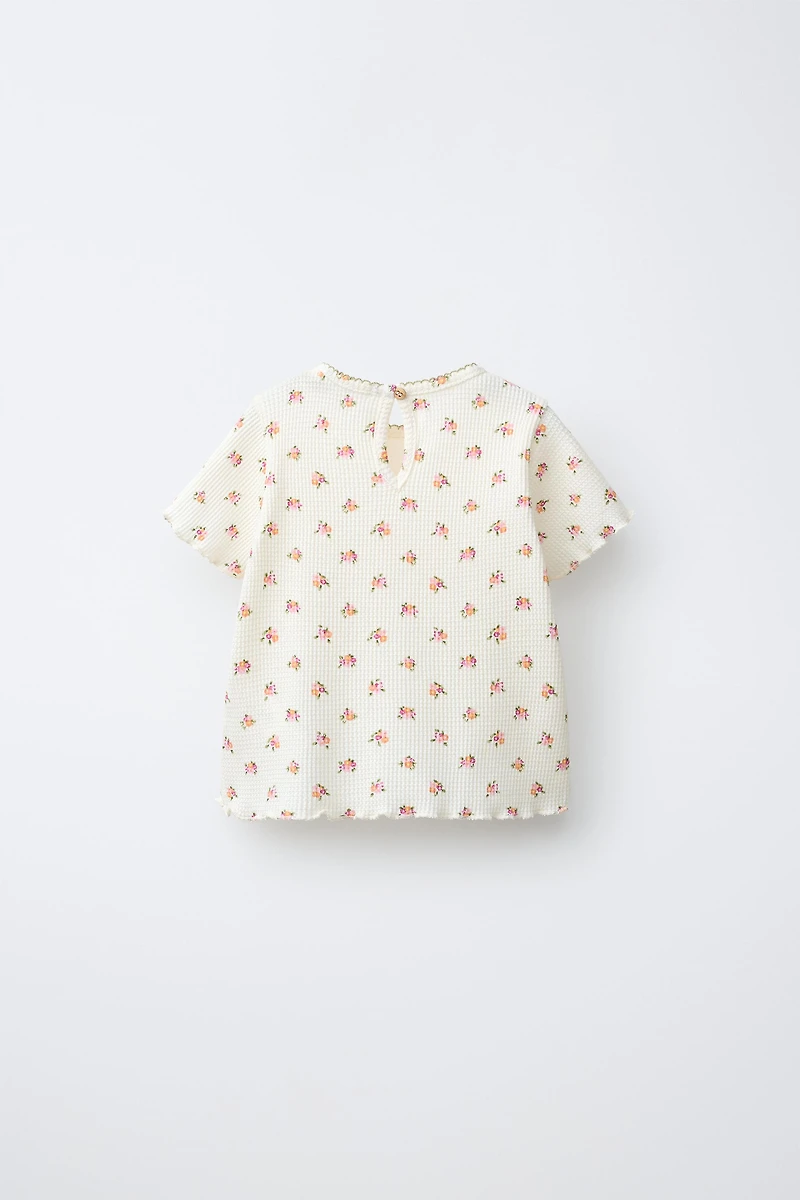 FLORAL WAFFLE KNIT T-SHIRT
