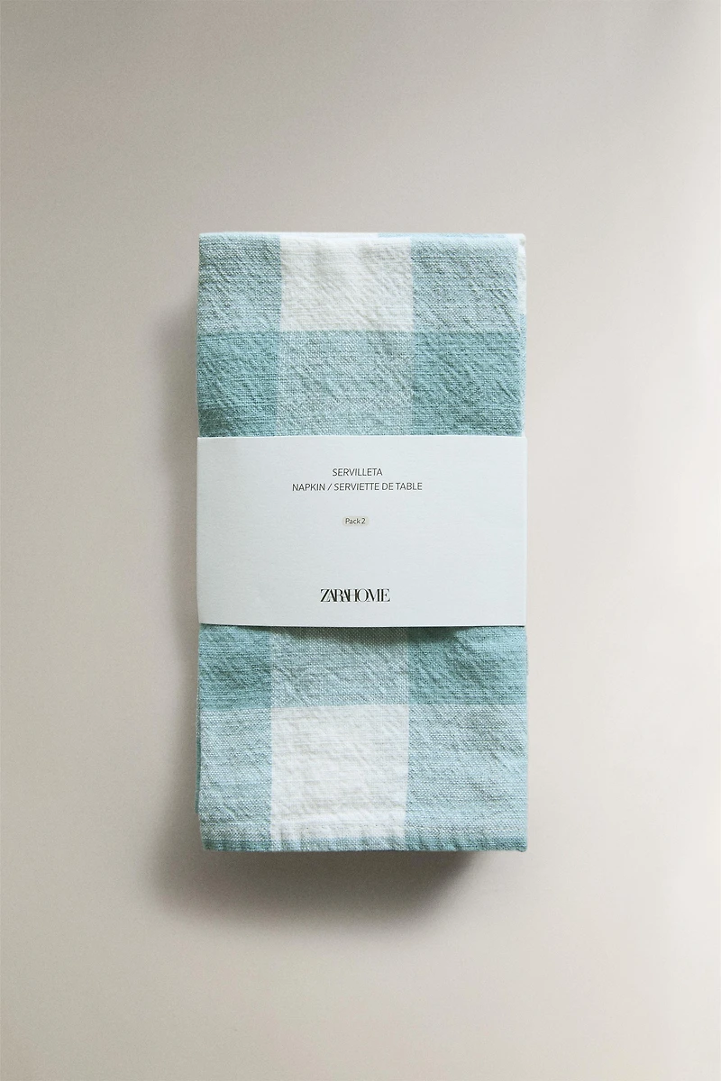 SERVIETTES DE TABLE COTON CARREAUX (LOT DE 2)