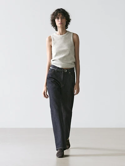 Sleeveless cotton blend T-shirt