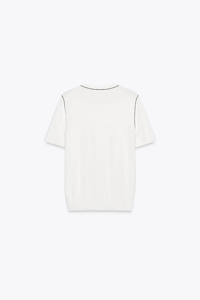 TRIMMED SHORT SLEEVE KNIT TOP