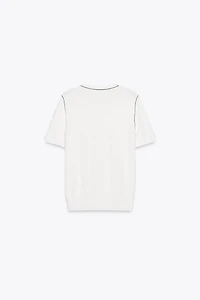 TRIMMED SHORT SLEEVE KNIT TOP