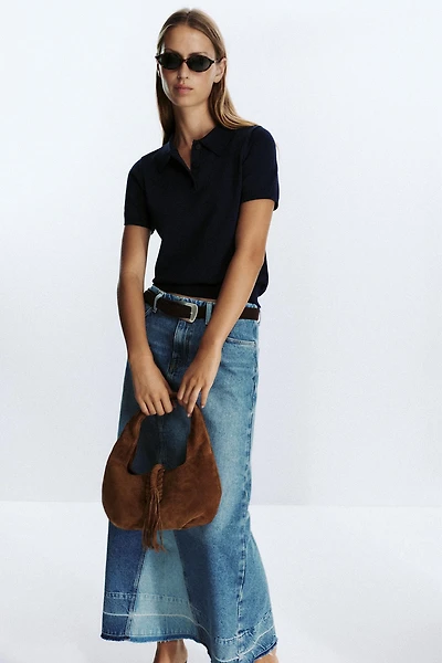 FRINGED SPLIT LEATHER SHOULDER BAG