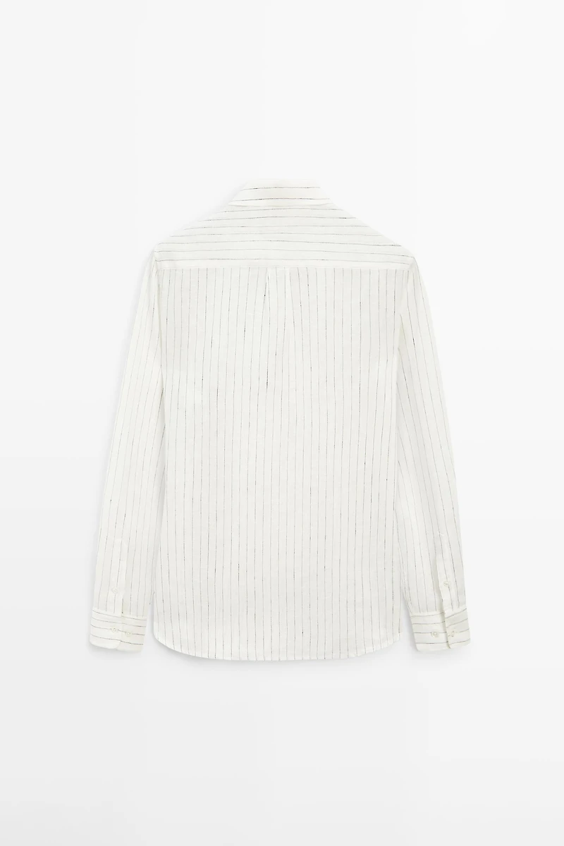 100% linen regular fit striped shirt