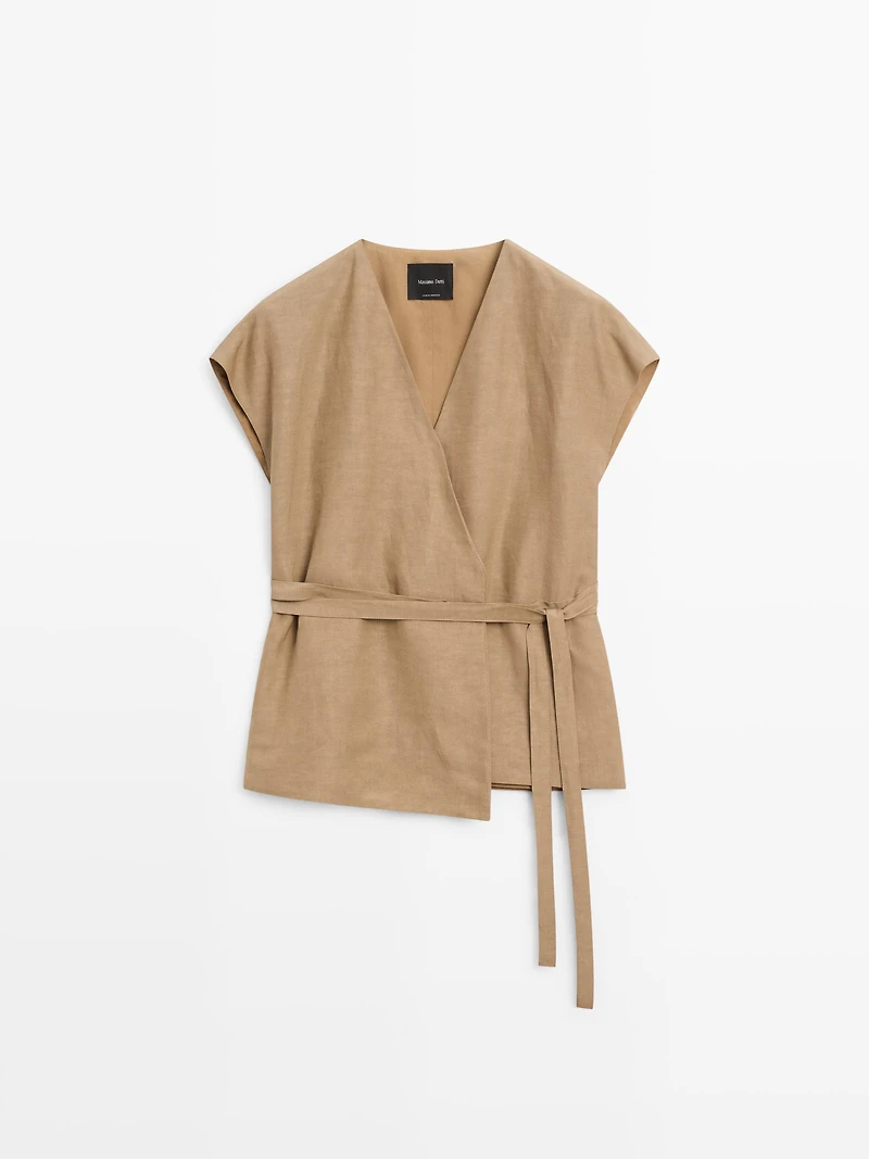 Veste longue cache-cœur sans manches