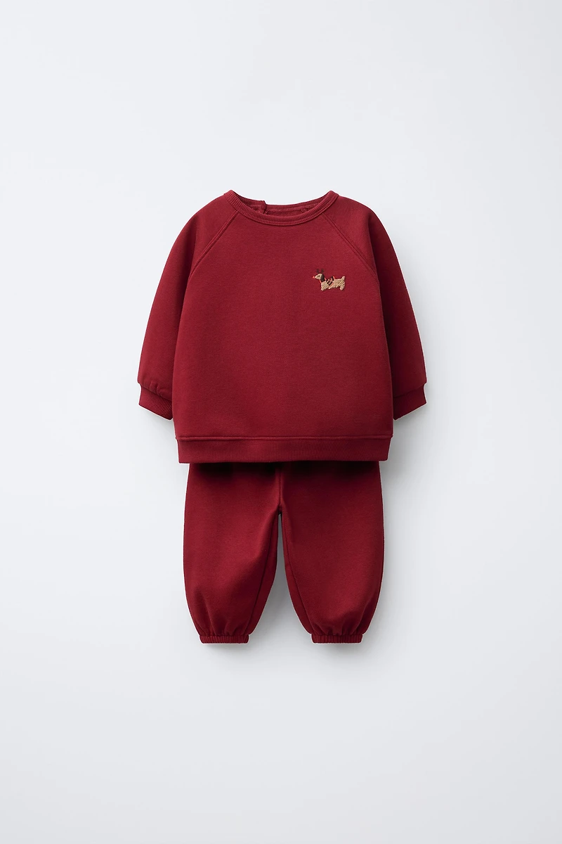 ENSEMBLE SWEAT AVEC PIÈCE EN VELOURS BOUCLÉ ET PANTALON JOGGER