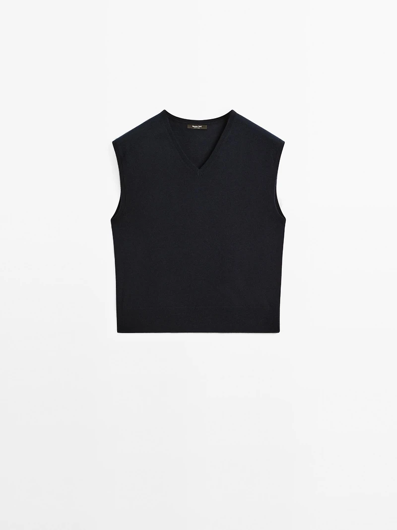 Veste sans manches courte laine à col en V