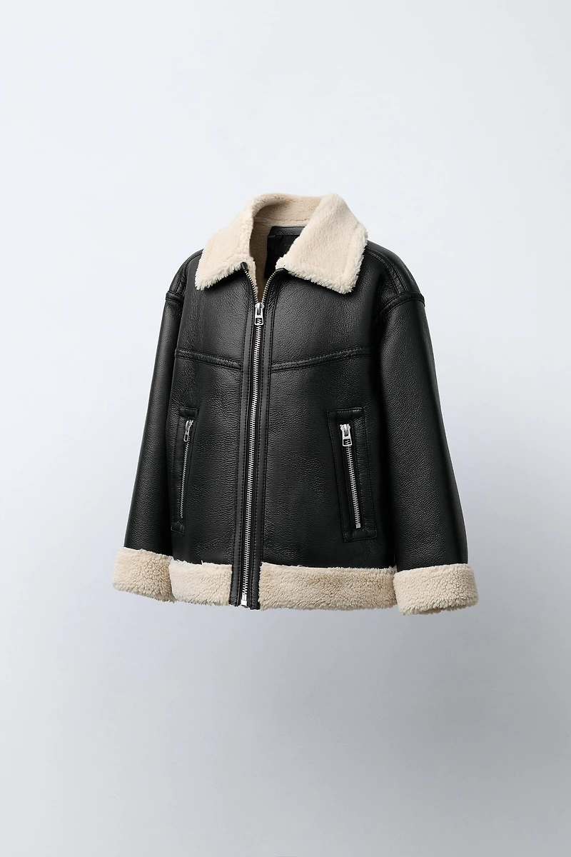 DOUBLE FACED FAUX LEATHER SHEARLING JACKET