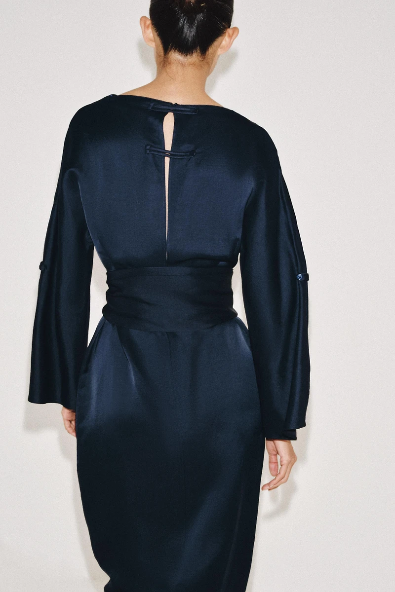 ZW COLLECTION LINEN BLEND BELTED MIDI DRESS
