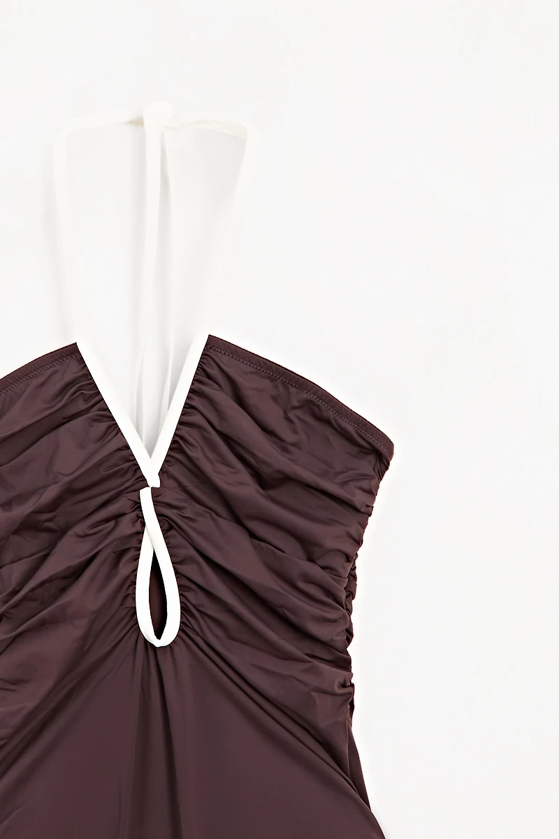 Swimsuit with contrast gathered detail