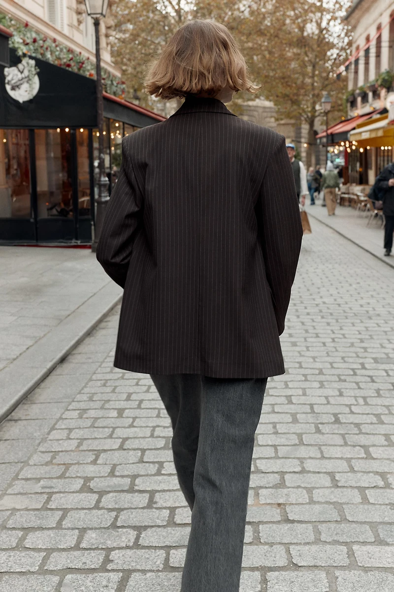OVERSIZED PINSTRIPE DOUBLE BREASTED BLAZER