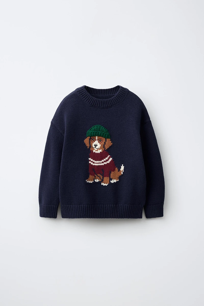 EMBROIDERED DOG KNIT JUMPER