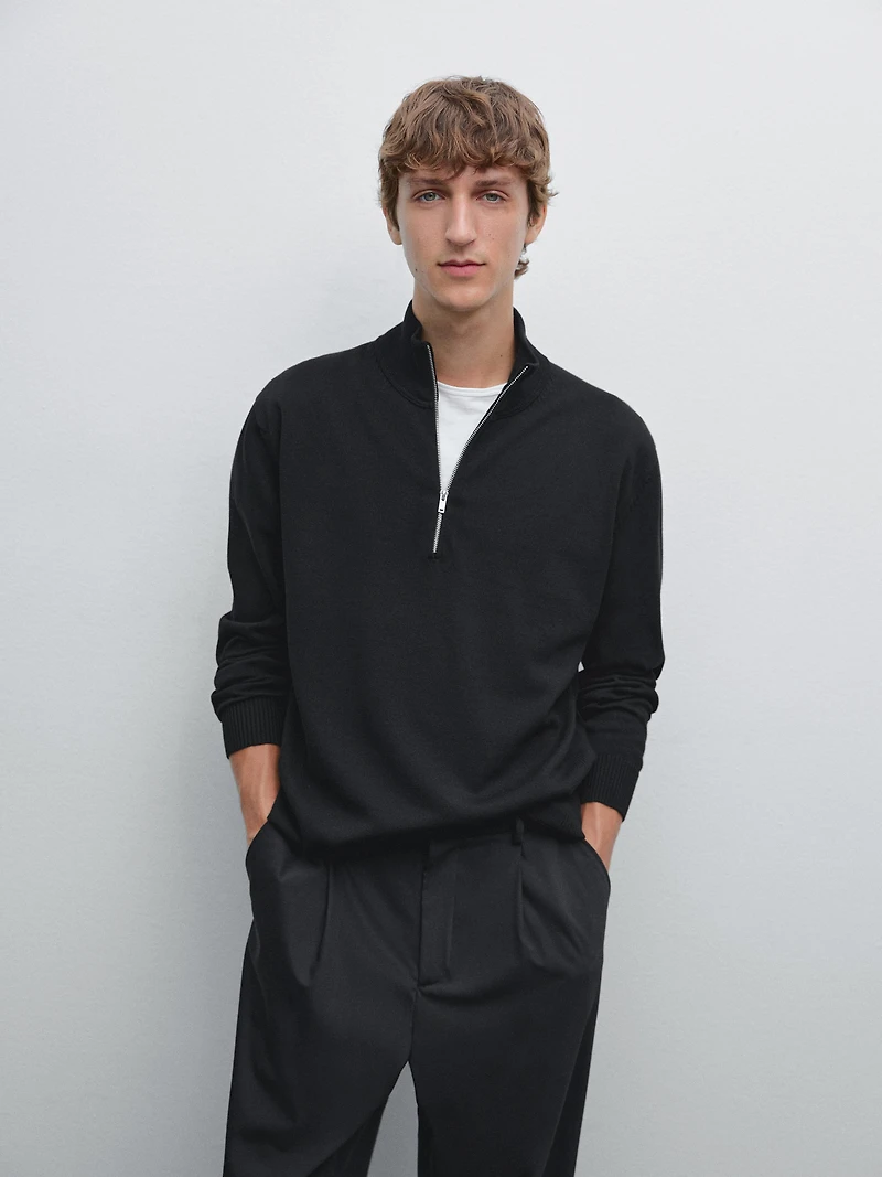 Mock neck knit sweater with zip