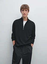 Mock neck knit sweater with zip
