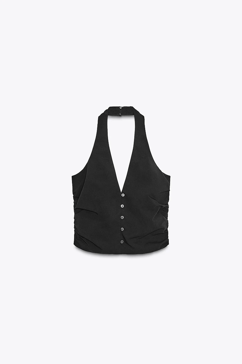 RUCHED HALTER VEST TOP