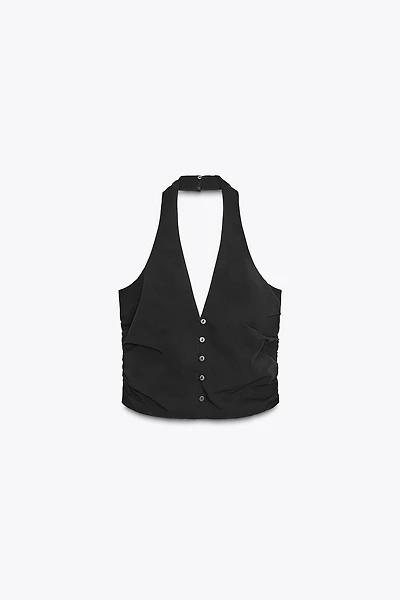 RUCHED HALTER VEST TOP