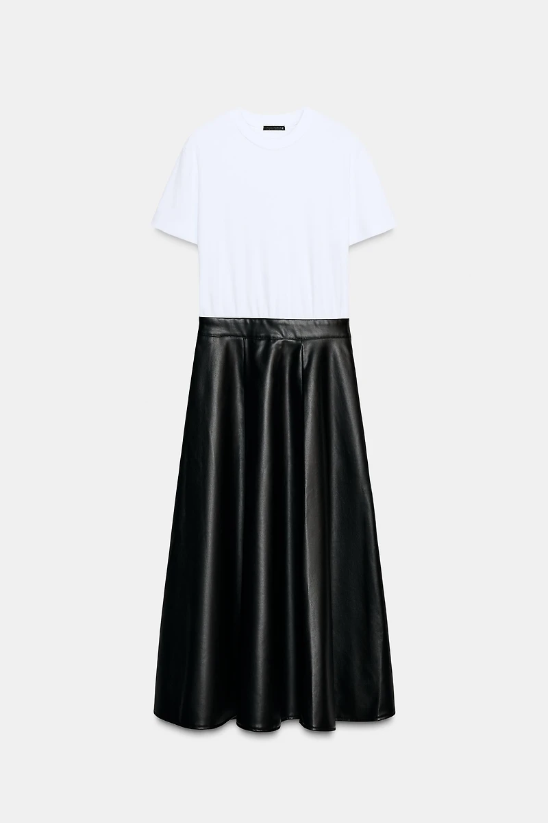 FAUX LEATHER SKIRT COMBI MIDI DRESS