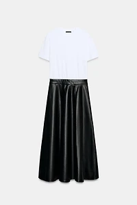 FAUX LEATHER SKIRT COMBI MIDI DRESS