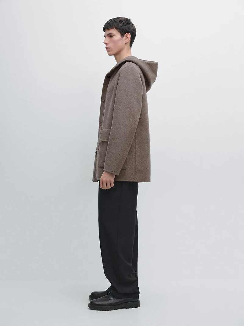 Short wool blend coat with hood