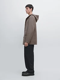 Short wool blend coat with hood