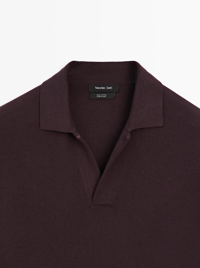 Knit V-neck polo shirt