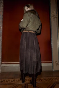 FADED PRINT BELTED MIDI SKIRT