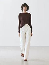 Long sleeve T-shirt with double layer trim