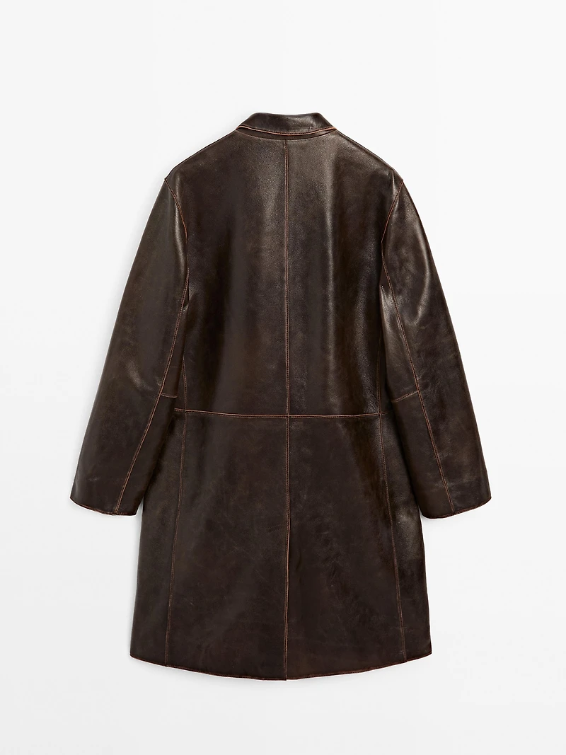 Distressed nappa leather coat